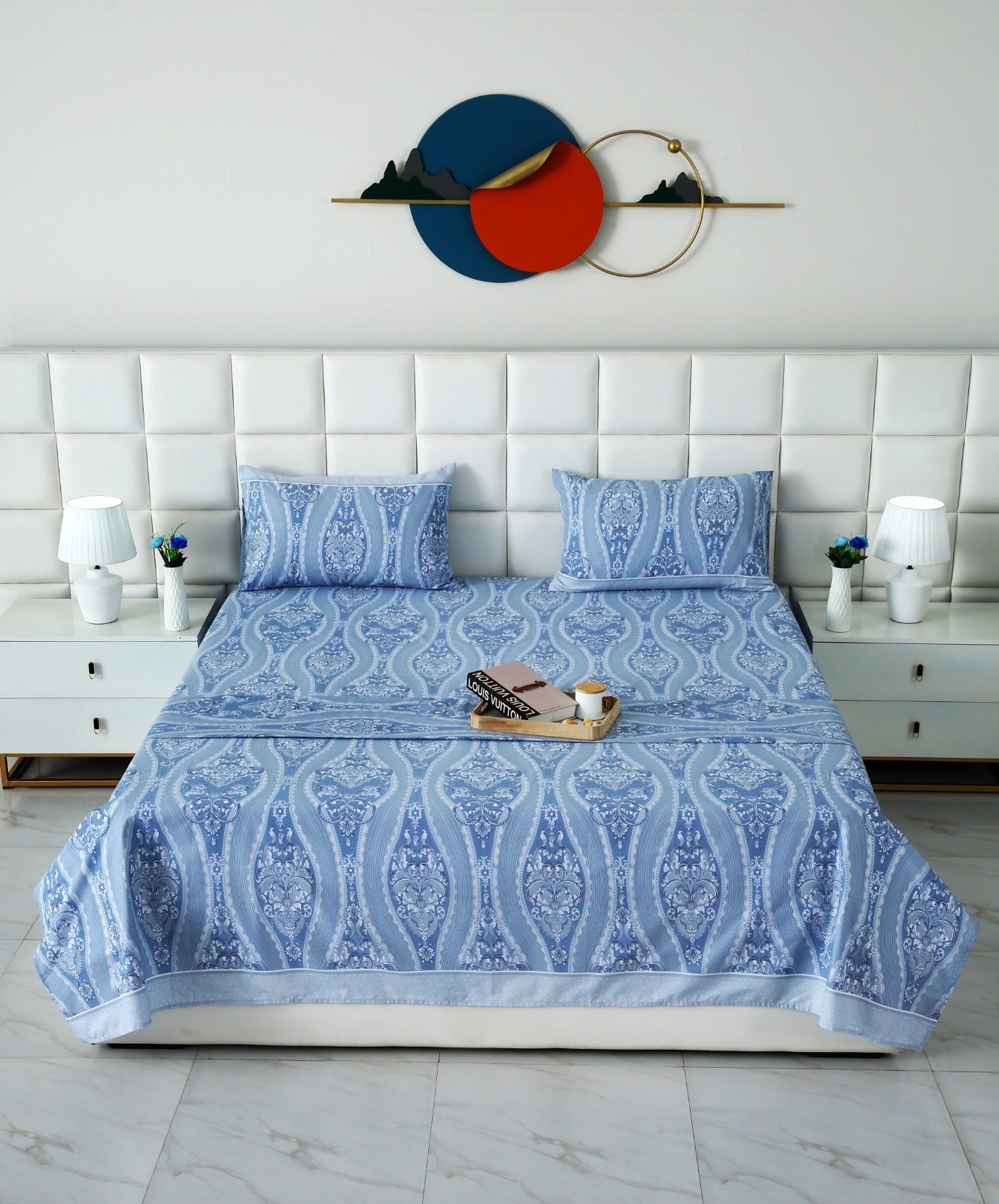 3 PCs Double Bed Sheet With Same Packing-Bouquet Nature Bed Sheets Apricot