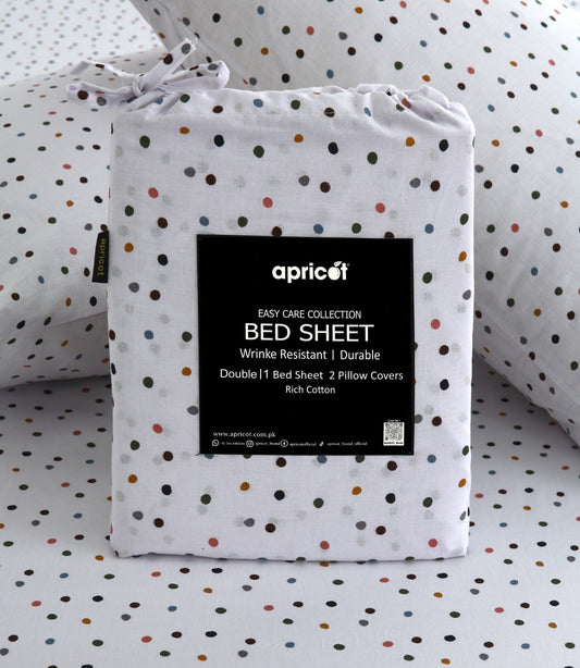 3 PCs Double Bed Sheet With Same Packing- Multi Polka Bed Sheets Apricot
