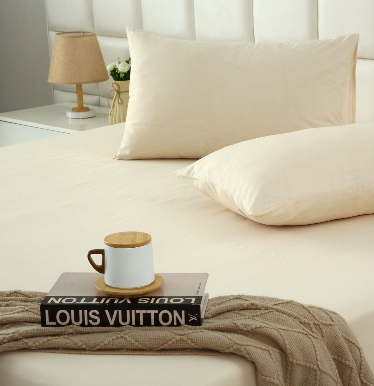 Fitted Bed Sheet- PFT006 Fitted Sheets Apricot