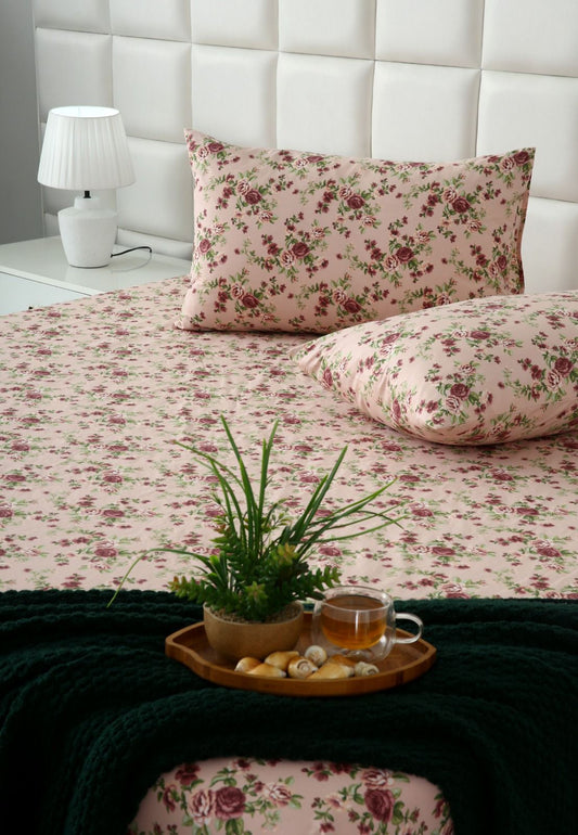 2Pcs Digital Percale Single Bed Sheet With Same Fabric Packing- PC002 single bed sheet Apricot