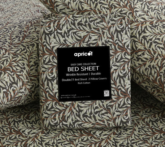 3 PCs Double Bed Sheet With Same Packing- Brown Hawaii BED SHEET Apricot