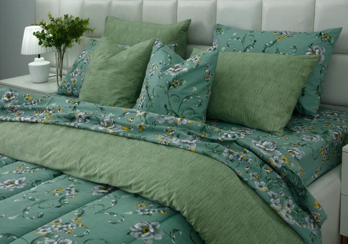 5 PCs Single Razai Set- Sage Blossom Comforters Apricot