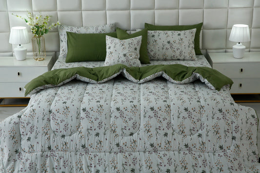 8 PCs Premium Winter Razai Set- Willow Mist Comforters Apricot