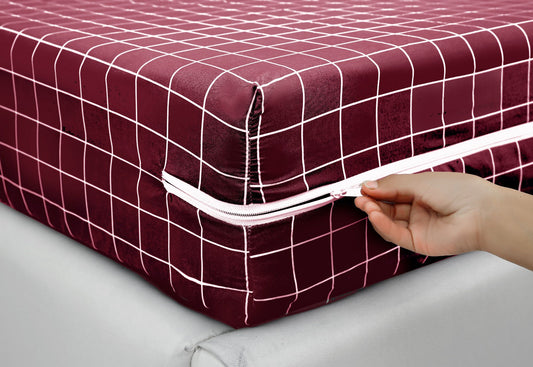 Zipper Mattress Cover Printed-Red Check Protectors Apricot