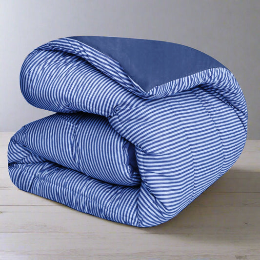 1 PC Double Winter Comforter-Blue Stripes Comforters Apricot