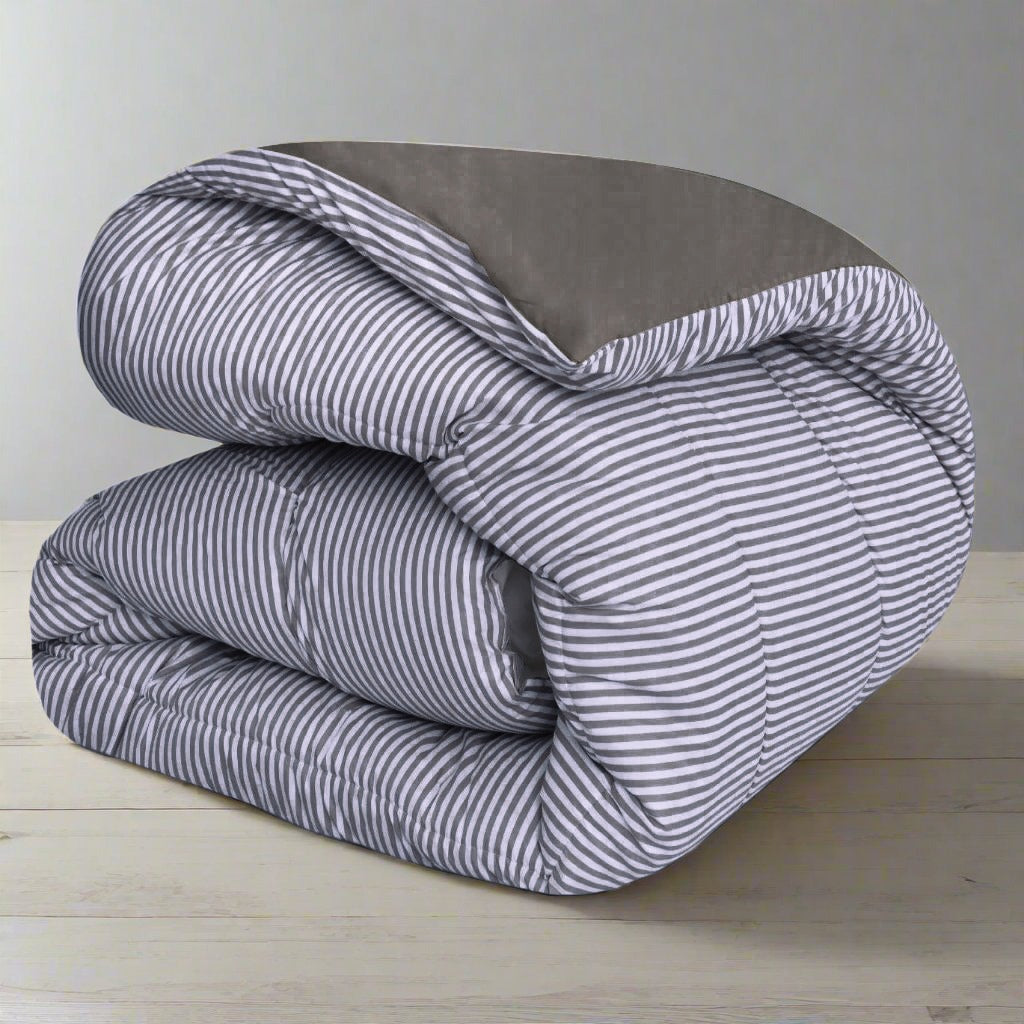 1 PC Double Winter Comforter-Grey Stripes Comforters Apricot