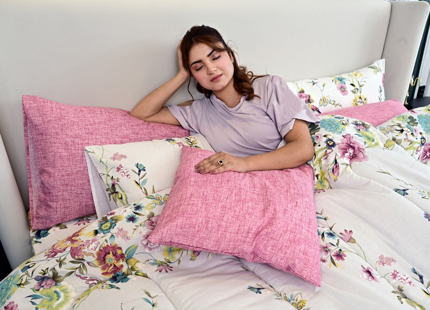 8 PCs Winter Razai Set-Cosmos Comforters Apricot