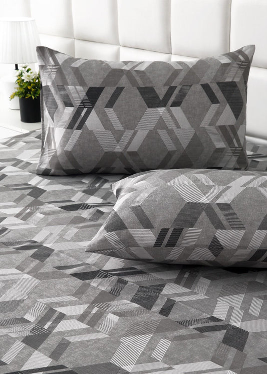 2Pcs Single Bed Sheet-Grey Triangles