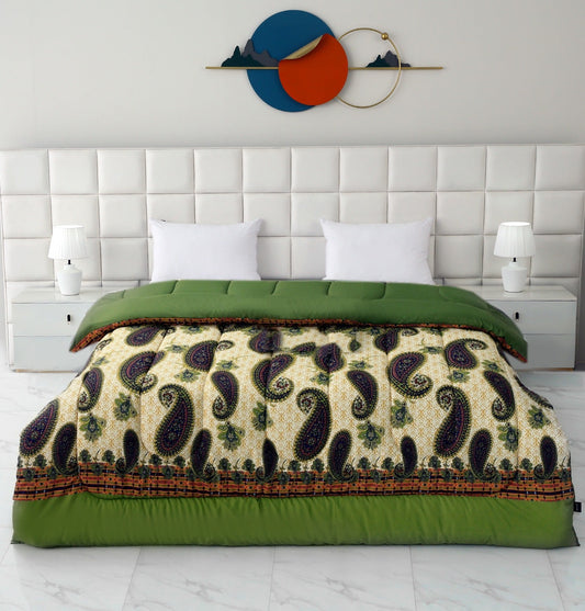 1 PC Double Winter Razai-Green Paisleys Comforters Apricot