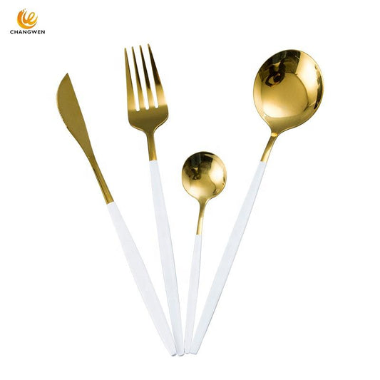 White/Golden (4406)-24 PCs Premium Steel Cutlery Set Apricot