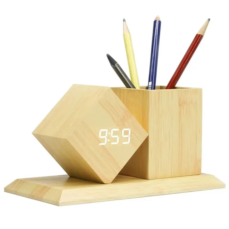 Wood Style Digital Clock with Holder(SA2405-229)-Beige(Red LED) Clock Apricot