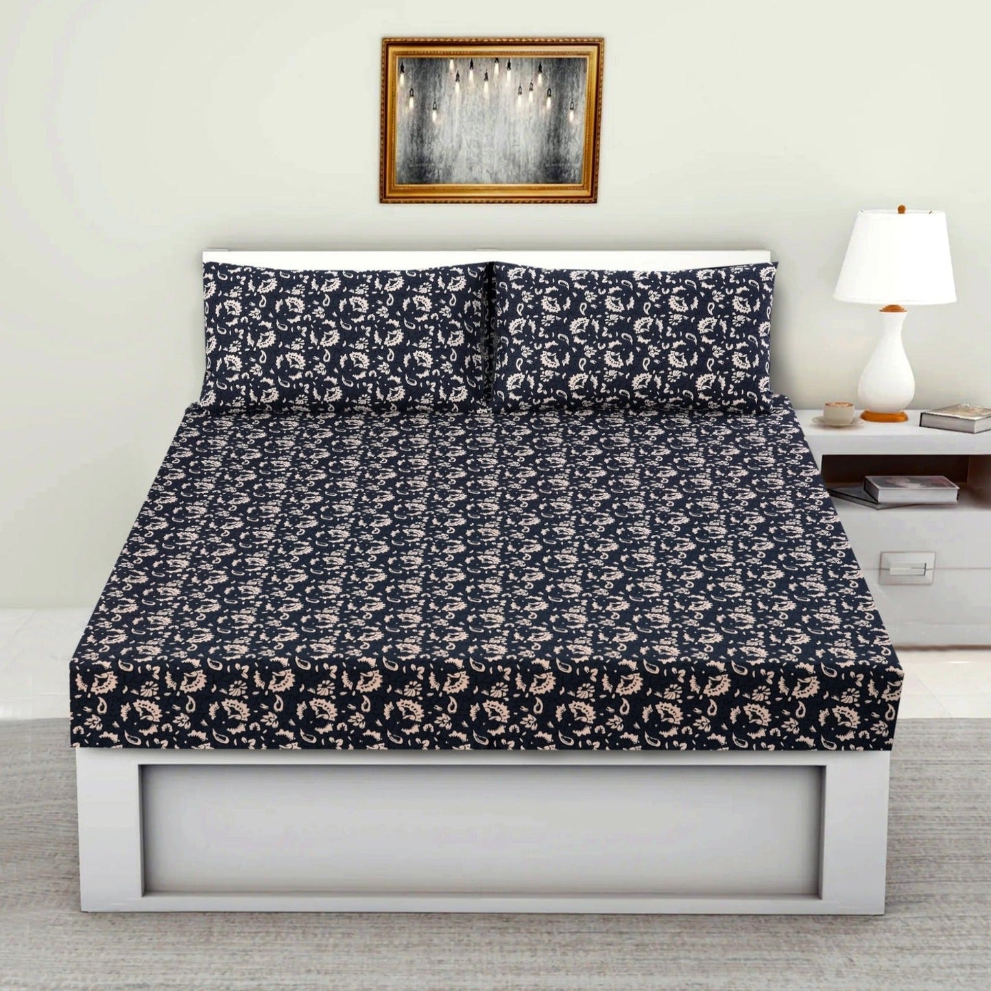Zipper Mattress Cover Printed-Beige Flower Protectors Apricot