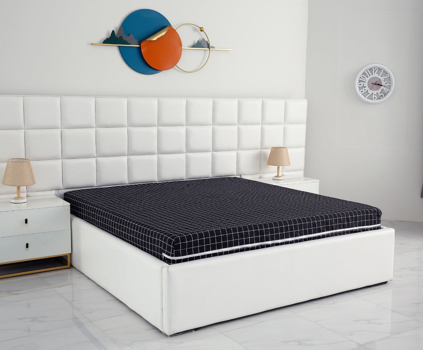 Zipper Mattress Cover Printed-Black Check Protectors Apricot
