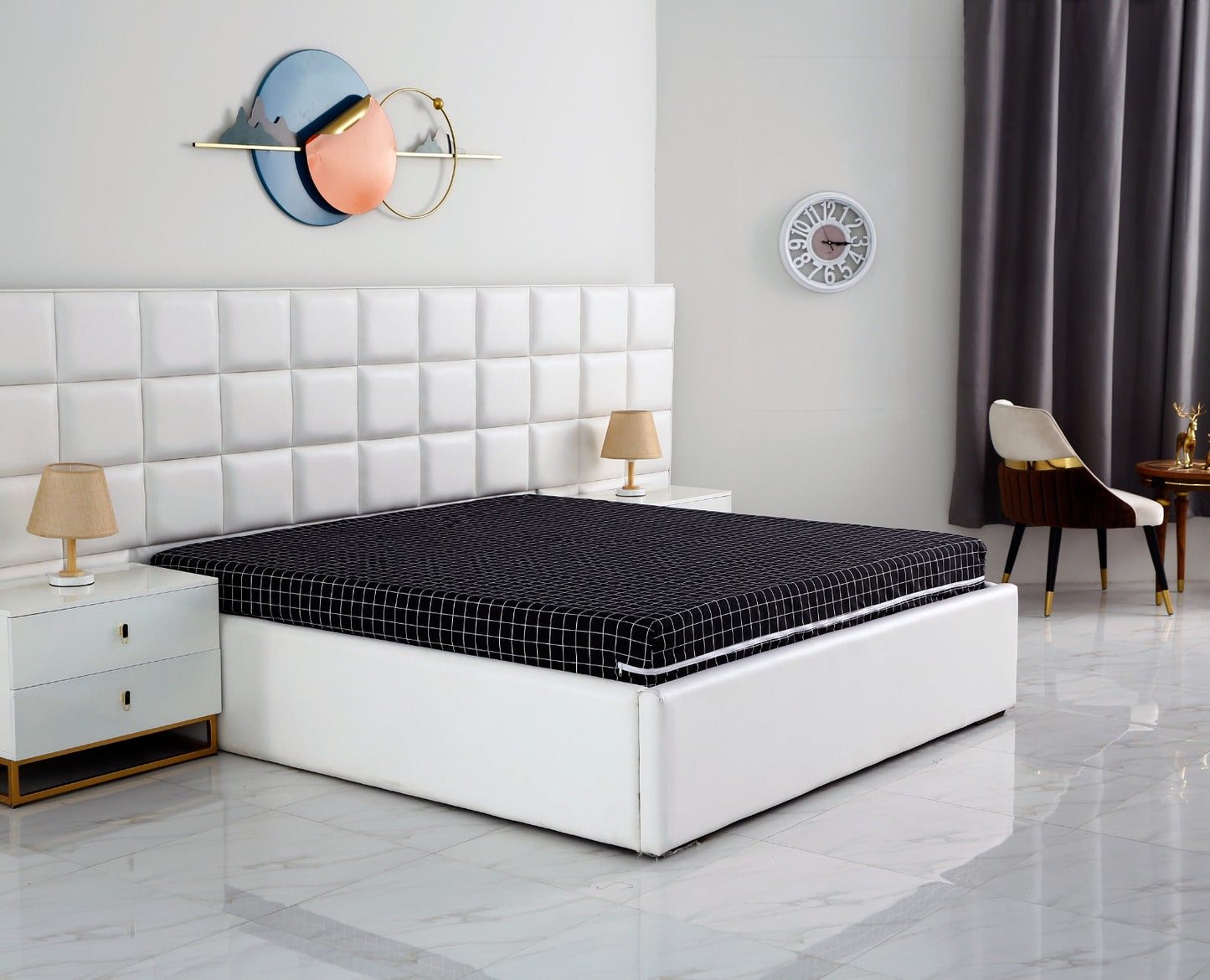 Zipper Mattress Cover Printed-Black Check Protectors Apricot