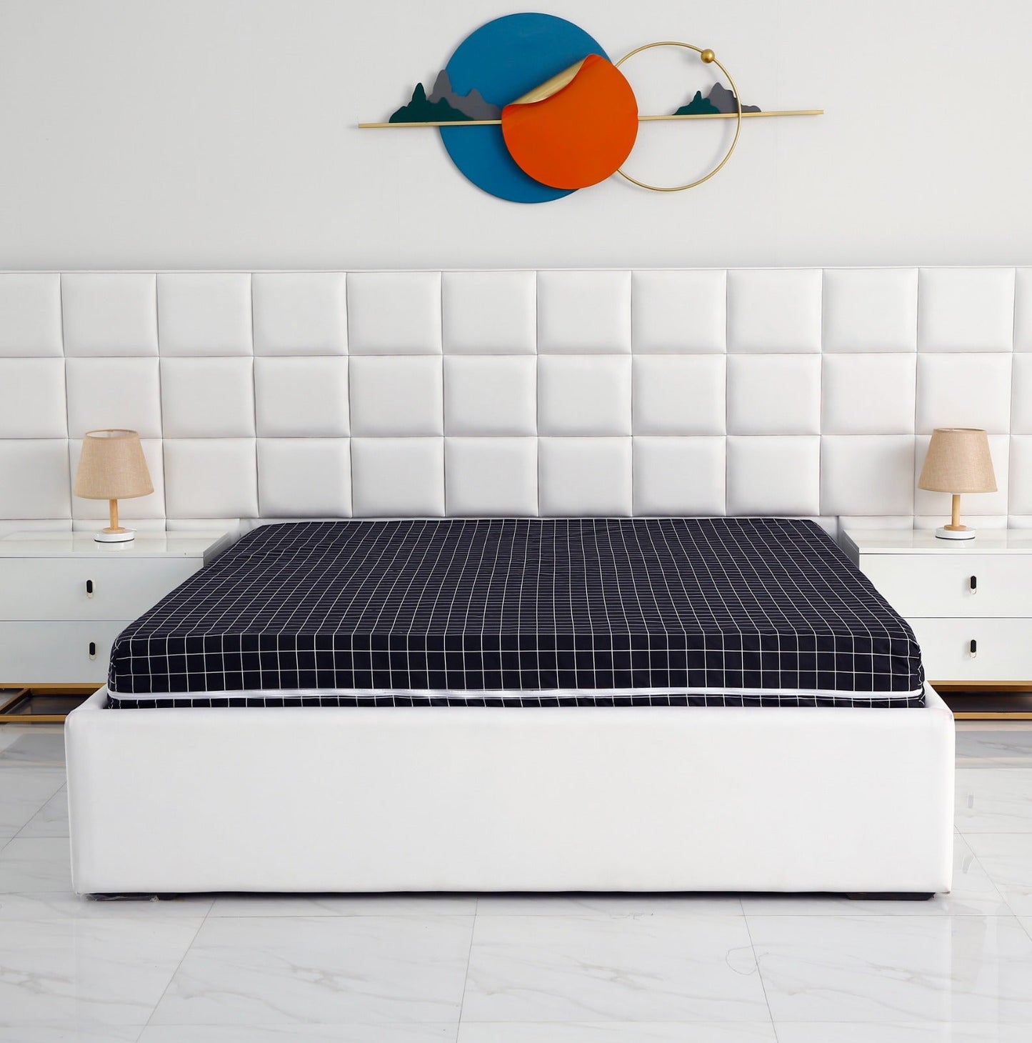 Zipper Mattress Cover Printed-Black Check Protectors Apricot
