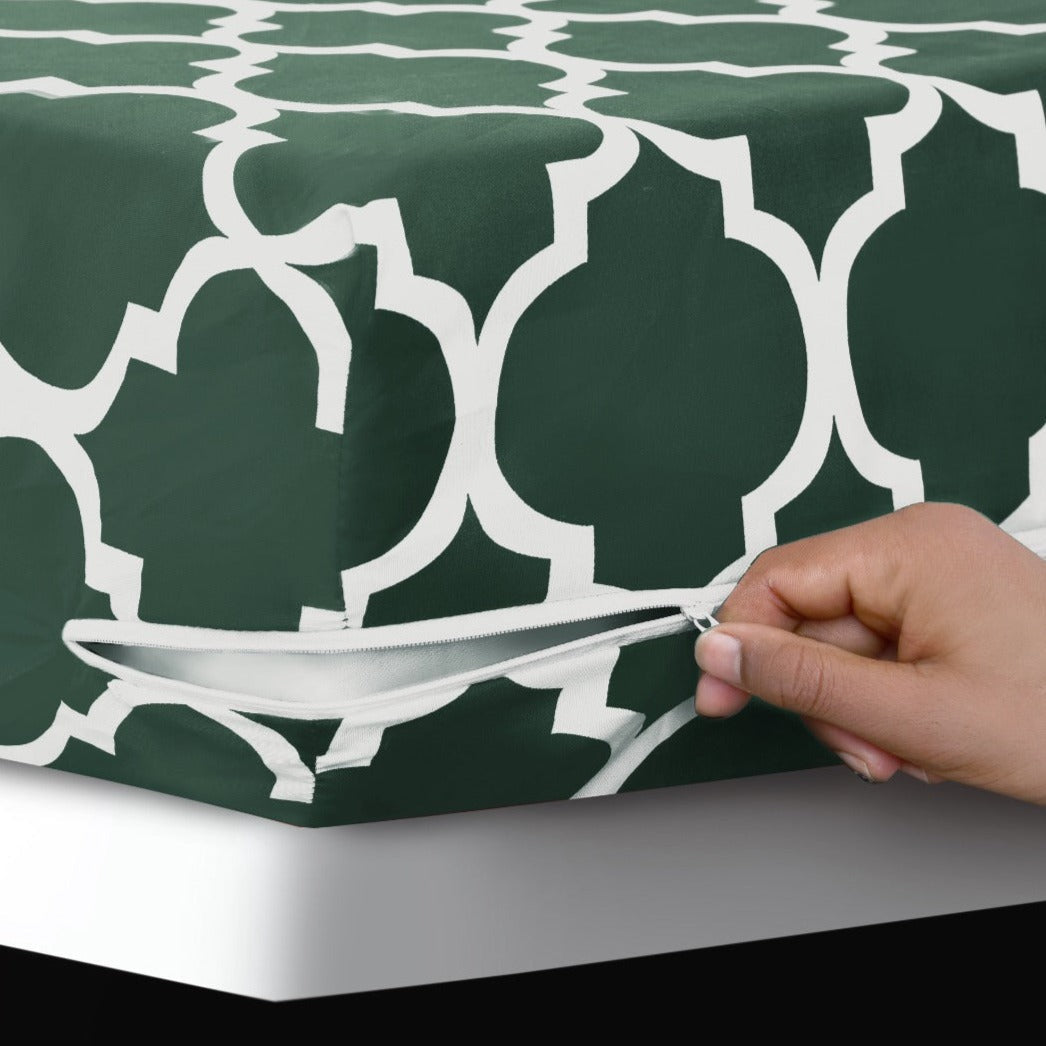 Zipper Mattress Cover Printed-Olive Geometric Protectors Apricot