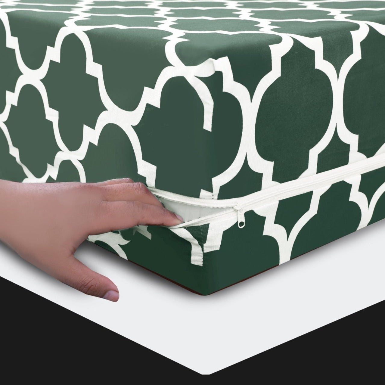 Zipper Mattress Cover Printed-Olive Geometric Protectors Apricot