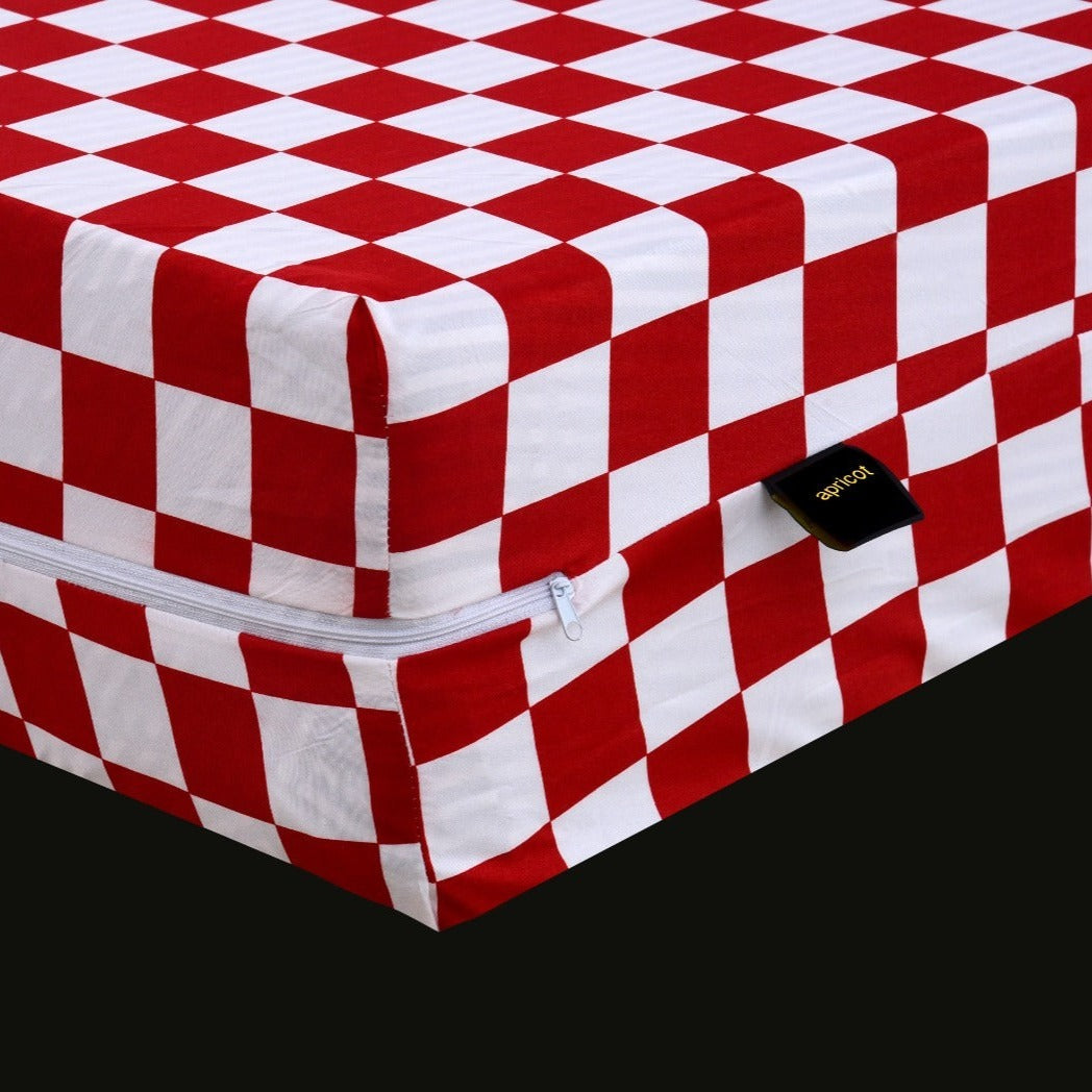 Zipper Mattress Cover Printed-Red Chess Protectors Apricot