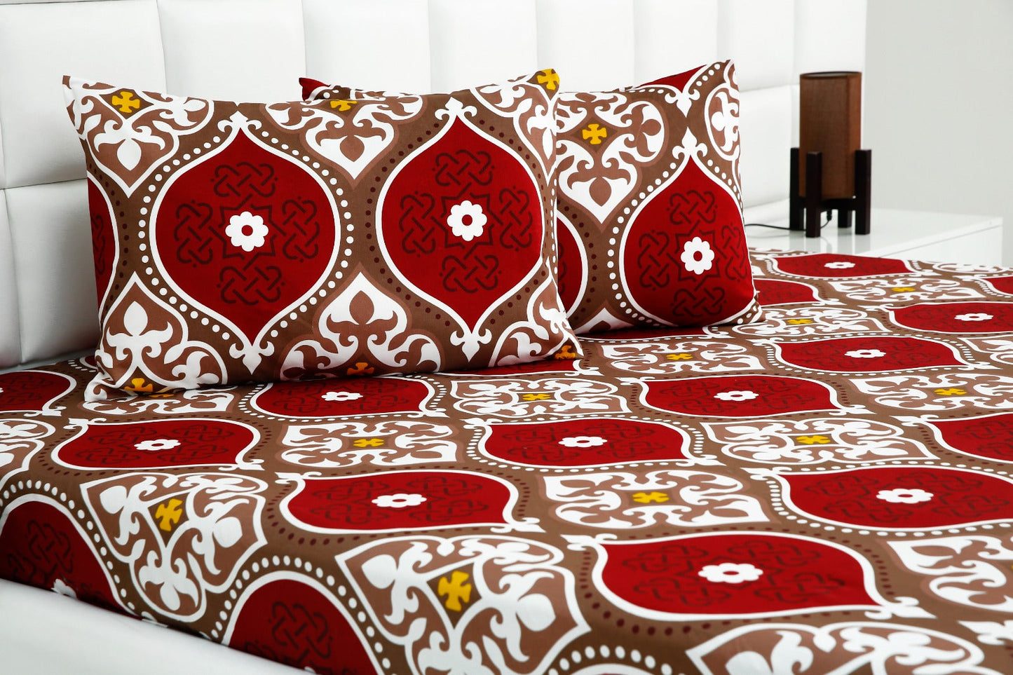 3 PCs Double Bed Sheet- Brown Crown BED SHEET Apricot