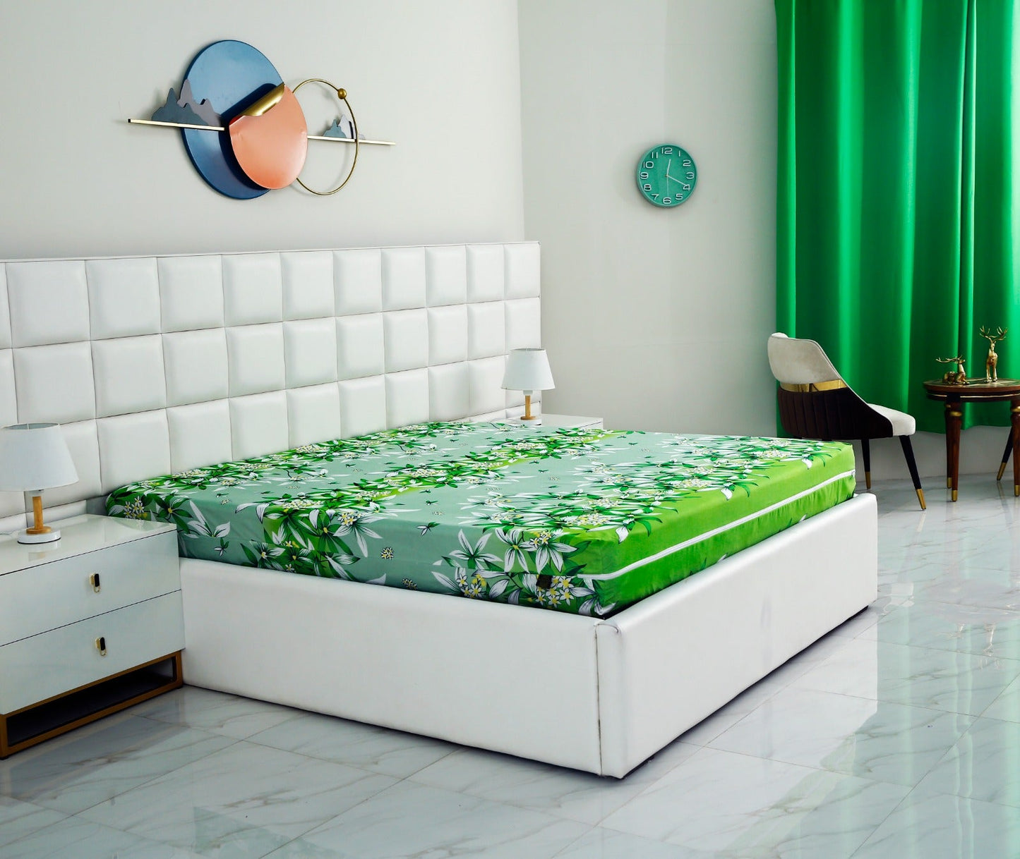 Zipper Mattress Cover Printed-Green Gold Protectors Apricot