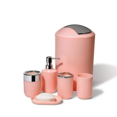 6 Pcs Printed Bathroom Accessory Set-Pink Bathroom Accessory Sets Apricot