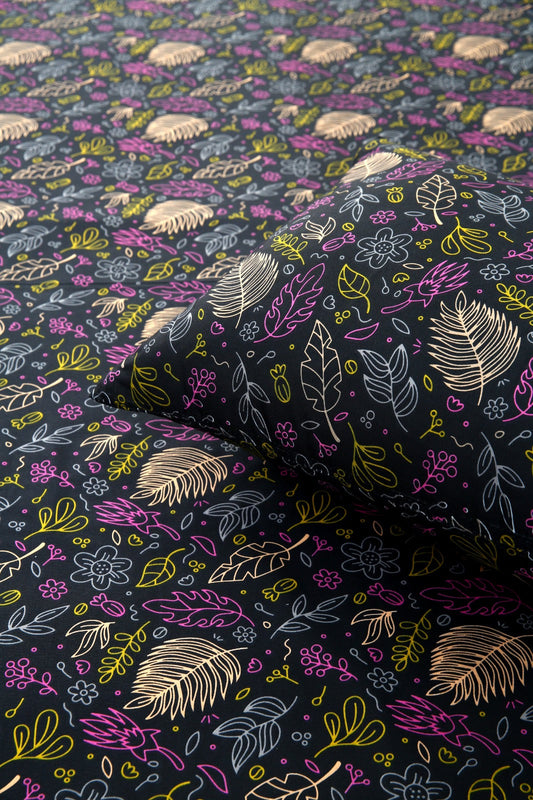 2Pcs Single Bed Sheet-Black Lilly