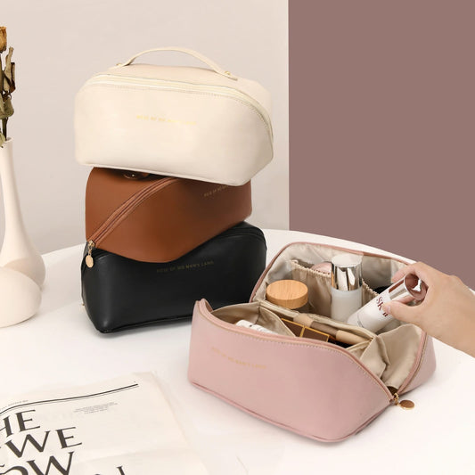Portable PU Makeup Powder Waterproof Multifunctional Bag-14265Cream(SA2403-21) Cosmetic Pouches Apricot