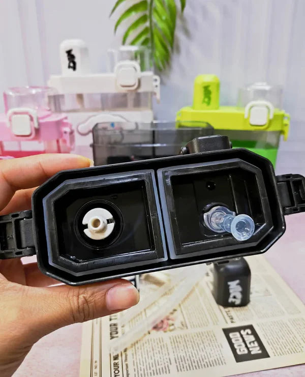 2 in 1 Cute Cartoon Dual Compartment Water Bottle with Straw (SA2510-148) Apricot