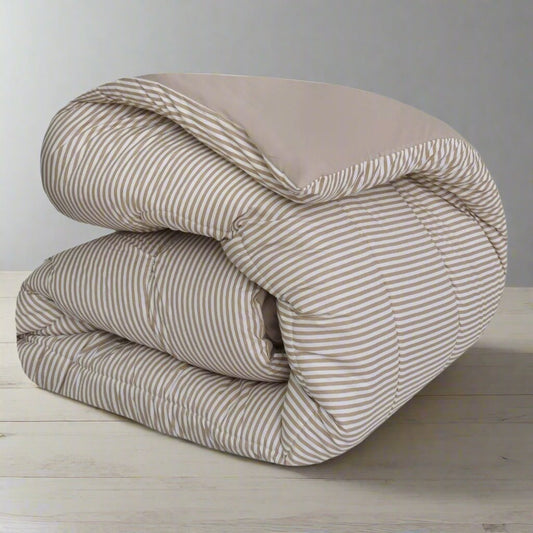 1 PC Double Winter Comforter-Beige Stripes Comforters Apricot   