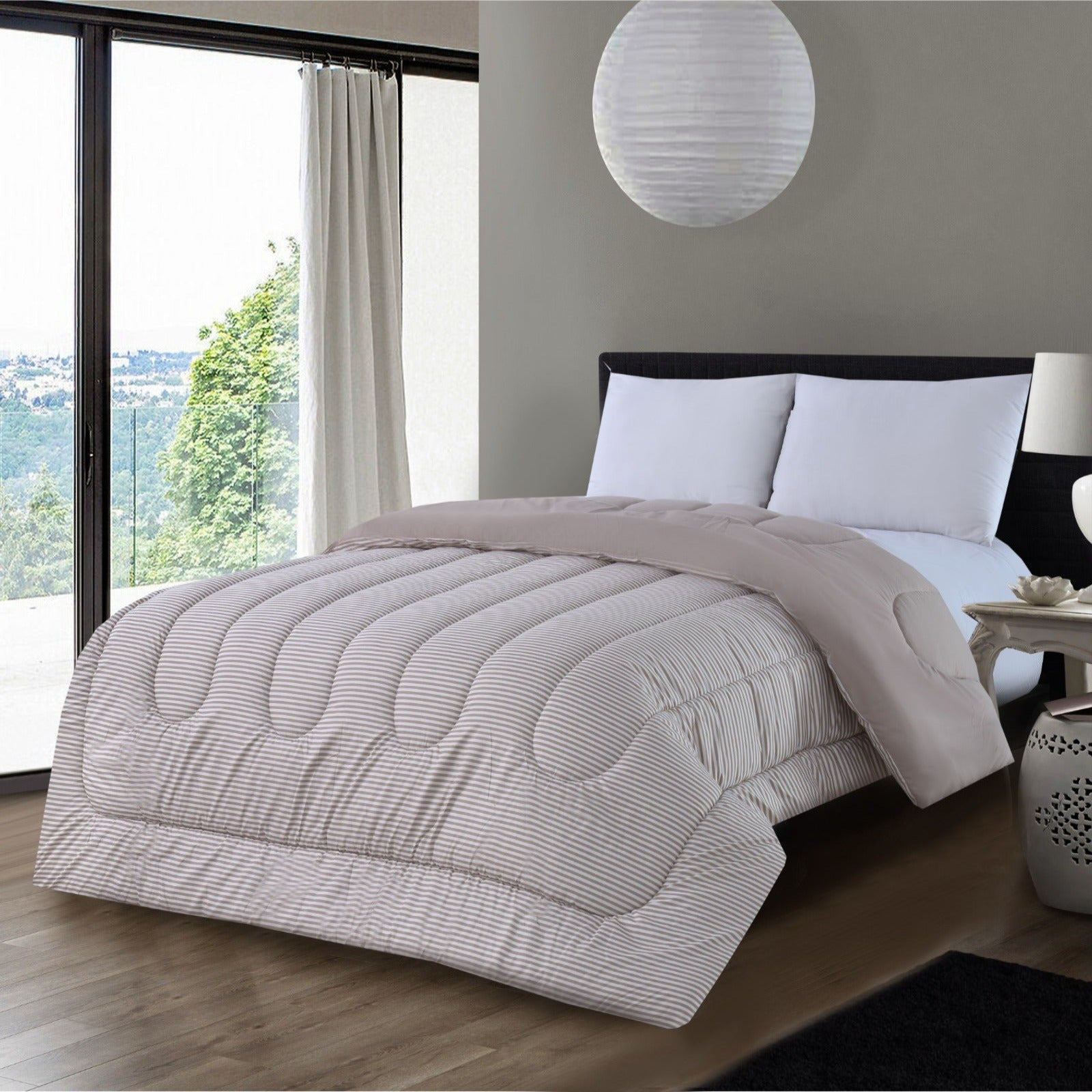 1 PC Double Winter Comforter-Beige Stripes Comforters Apricot   