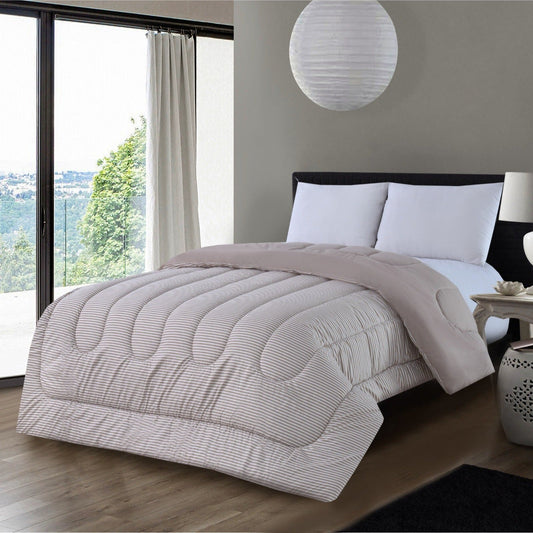1 PC Double Winter Comforter-Beige Stripes Comforters Apricot   