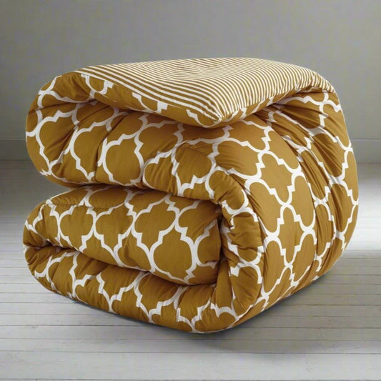 1 PC Double Winter Comforter-Mustard Geometric Comforters Apricot   