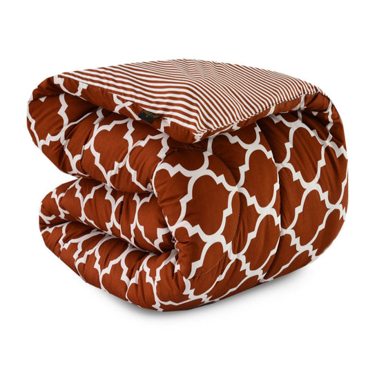 1 PC Double Winter Comforter-Brown Geometric Comforters Apricot