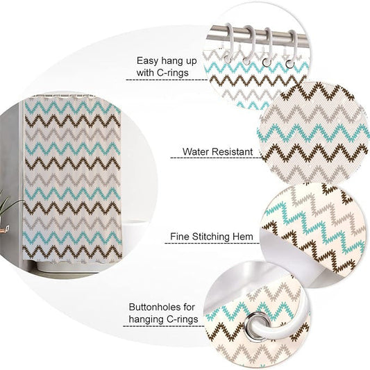 1 PC Waterproof Shower Curtain-Chevron Curtains Apricot   