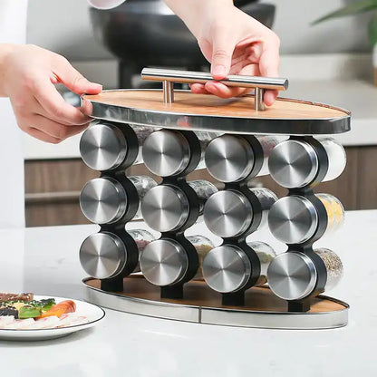16 PCs Portable Spice Jar with 13933 Wooden Stand Spice and sugar Jar Apricot