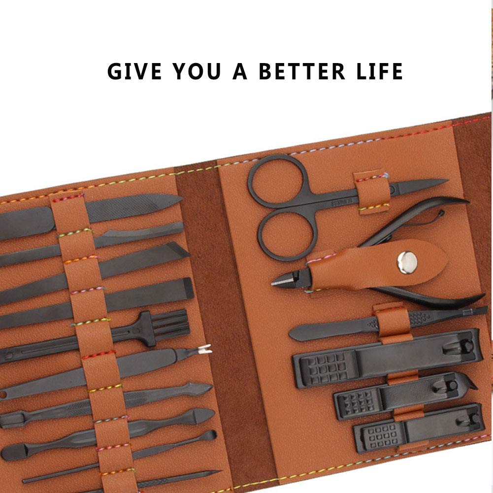 16 PCs Nail Clipper/Manicure & Pedicure Kit-Brown  Apricot   