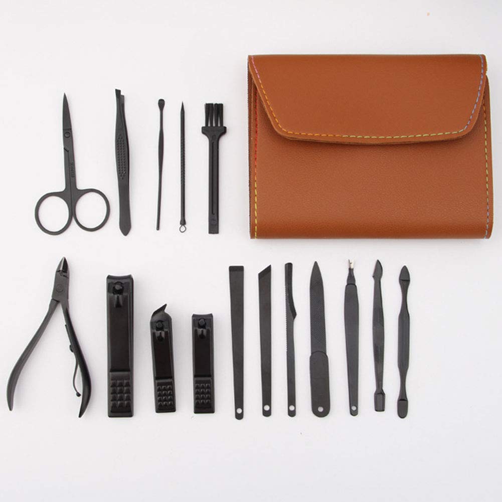 16 PCs Nail Clipper/Manicure & Pedicure Kit-Brown  Apricot   