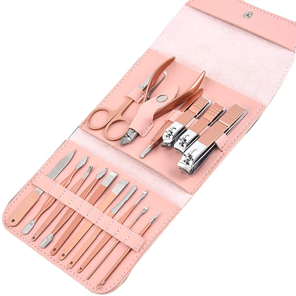 16 PCs Nail Clipper/Manicure & Pedicure Kit-Rose  Apricot   