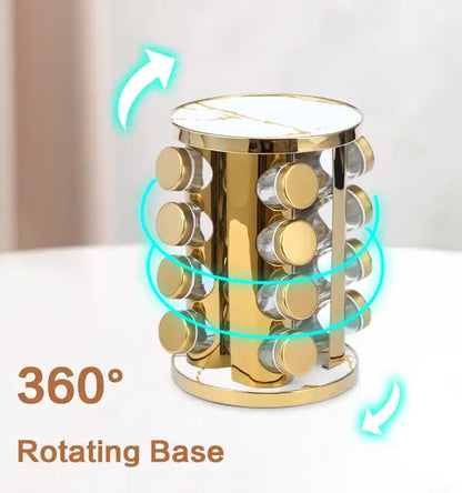 16 PCs Rotatable Spice Jar-(5304) White Marble Spice and sugar Jar Apricot   