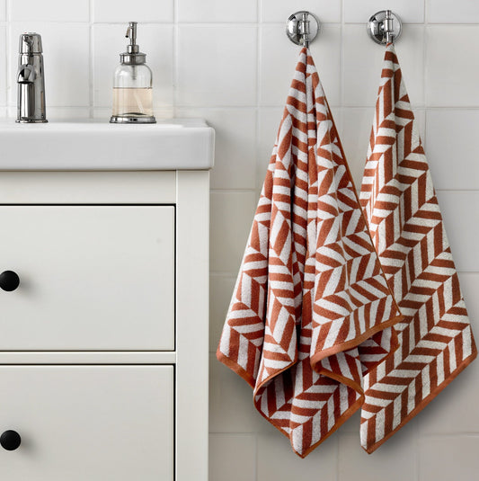 2 PCs Bath Towel Yarn Dyed-14916 Brown Chevrons Bath Towels & Washcloths Apricot