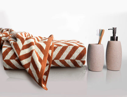 2 PCs Bath Towel Yarn Dyed-14916 Brown Chevrons Bath Towels & Washcloths Apricot