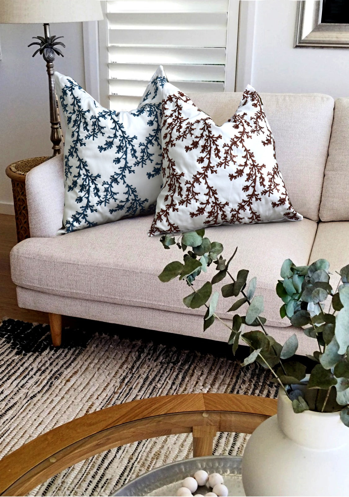 2 PCs Blue Embroidered 5338 Cushions cushions Apricot   