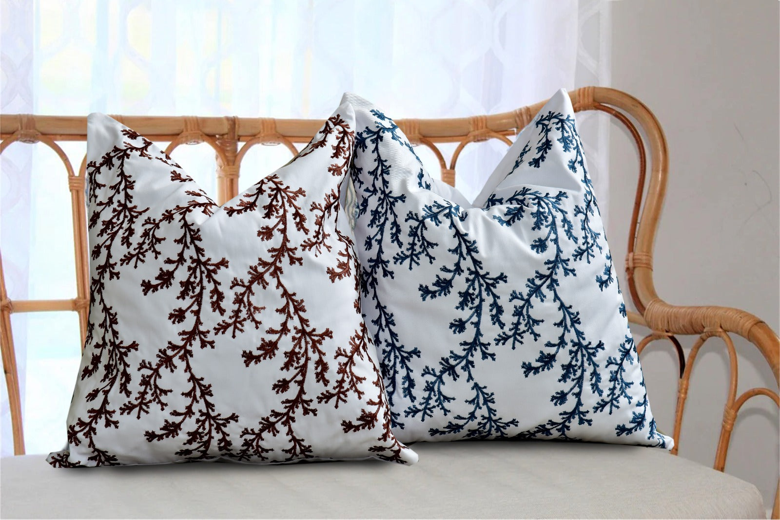 2 PCs Blue Embroidered 5338 Cushions cushions Apricot   