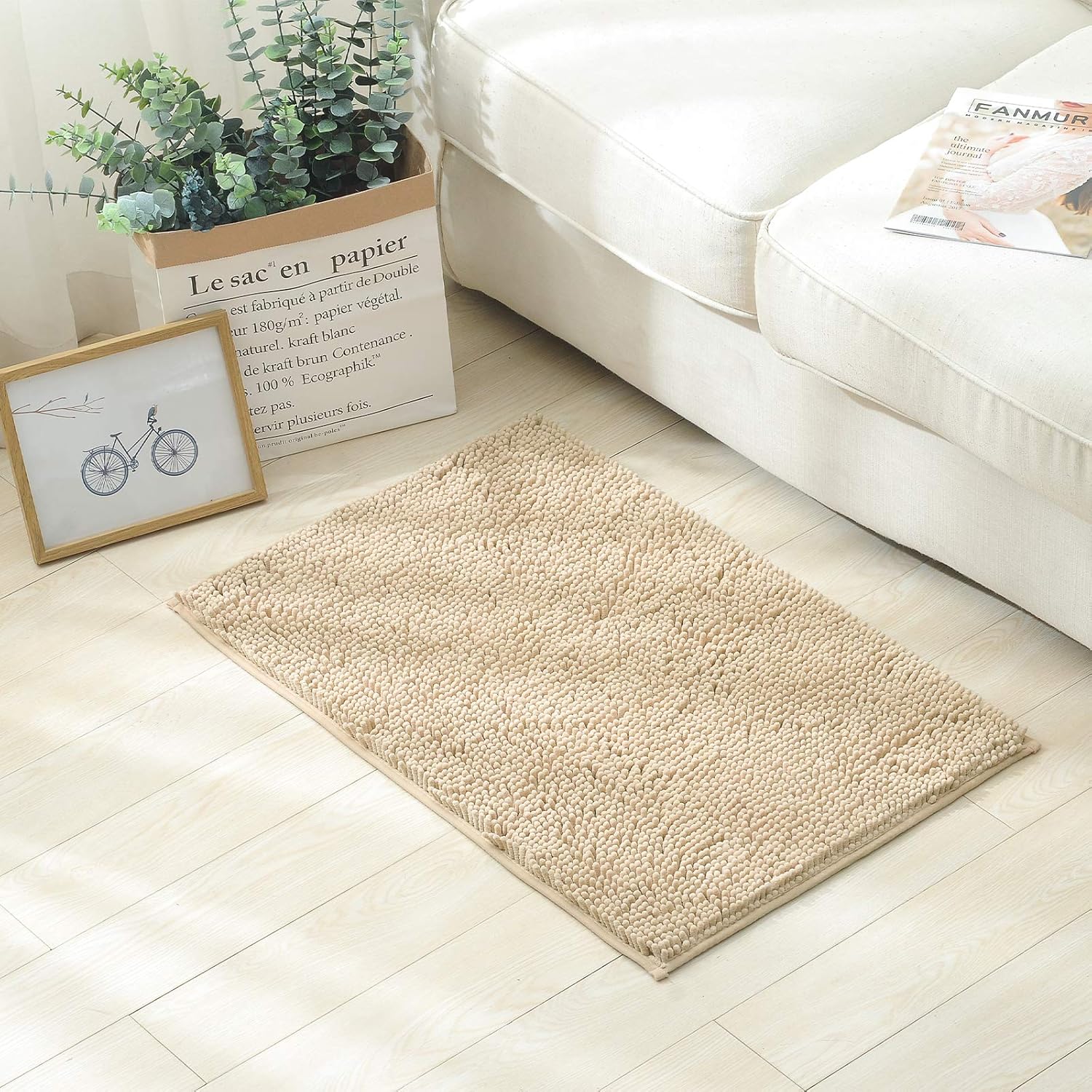 2 PCs Microfiber Anti Slip Commode Mat Set-Beige Bath Mats Apricot