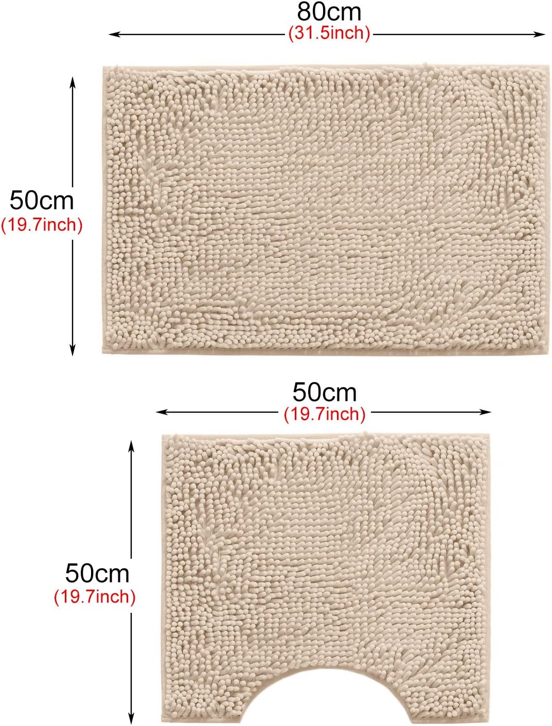 2 PCs Microfiber Anti Slip Commode Mat Set-Beige Bath Mats Apricot