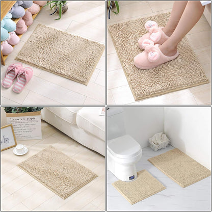 2 PCs Microfiber Anti Slip Commode Mat Set-Beige Bath Mats Apricot