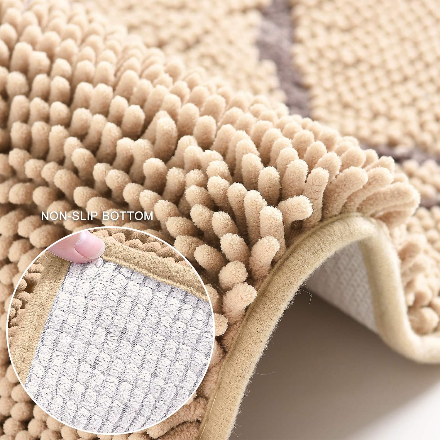 2 PCs Microfiber Anti Slip Commode Mat Set-Beige Bath Mats Apricot