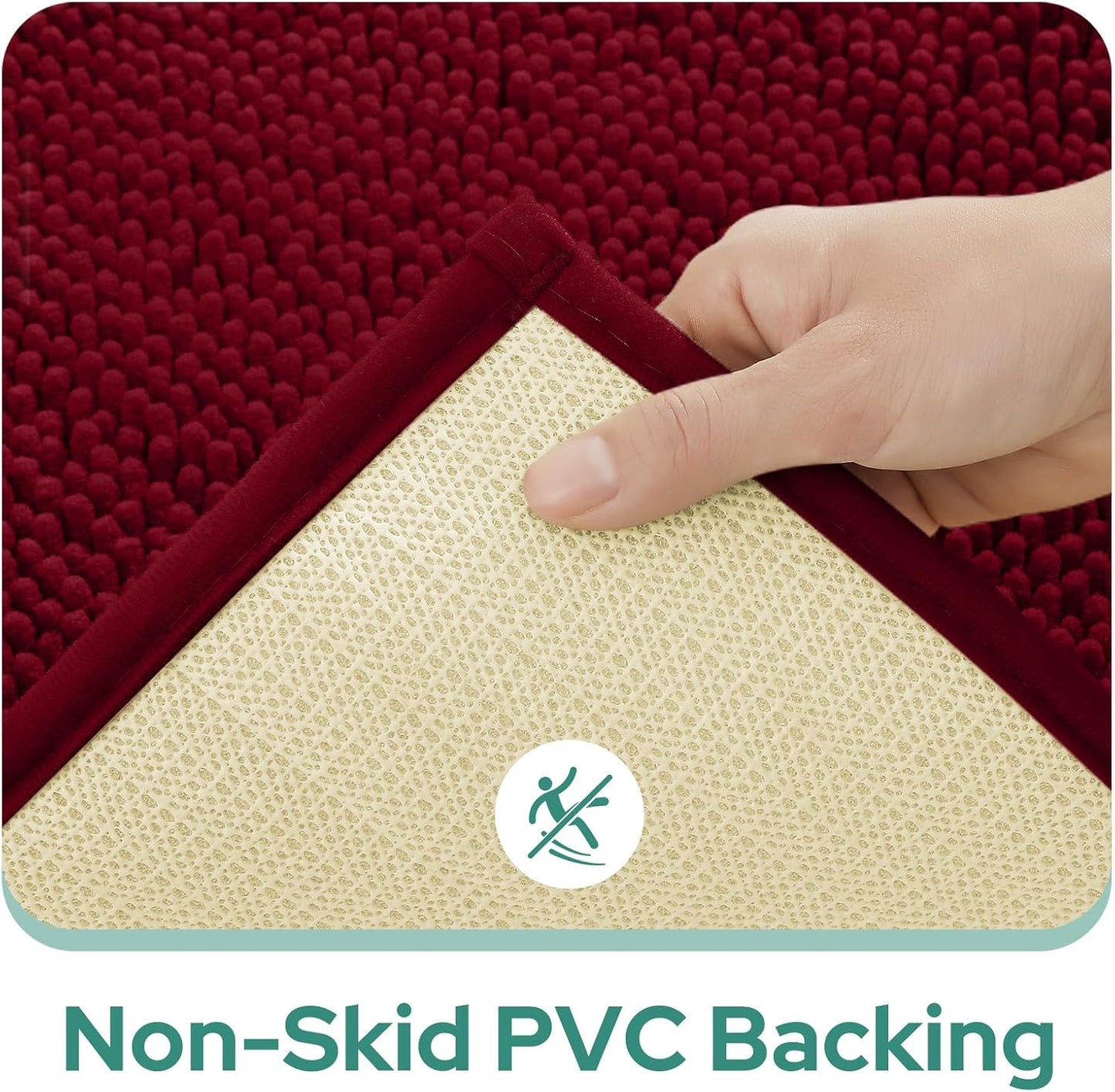 2 PCs Microfiber Anti Slip Commode Mat Set-Burgundy Bath Mats Apricot