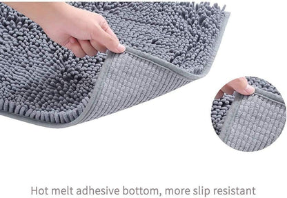 2 PCs Microfiber Anti Slip Commode Mat Set- Dark Grey Bath Mats Apricot