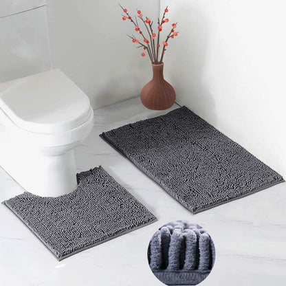 2 PCs Microfiber Anti Slip Commode Mat Set- Dark Grey Bath Mats Apricot